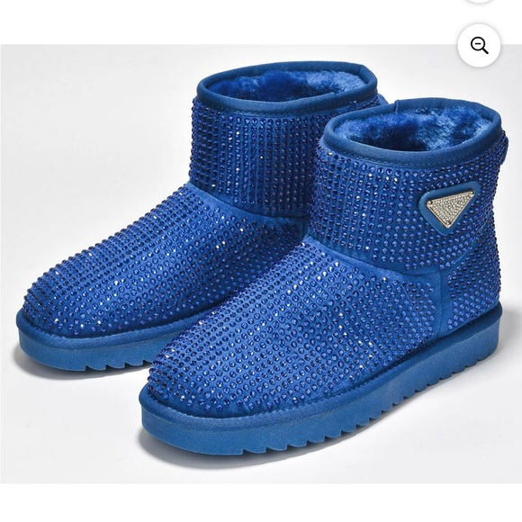 Cape Robbin Shoes - •CAPE ROBBIN• “Lindak” Rhinestone Suede Fur-Lined Booties - Blue // NIB